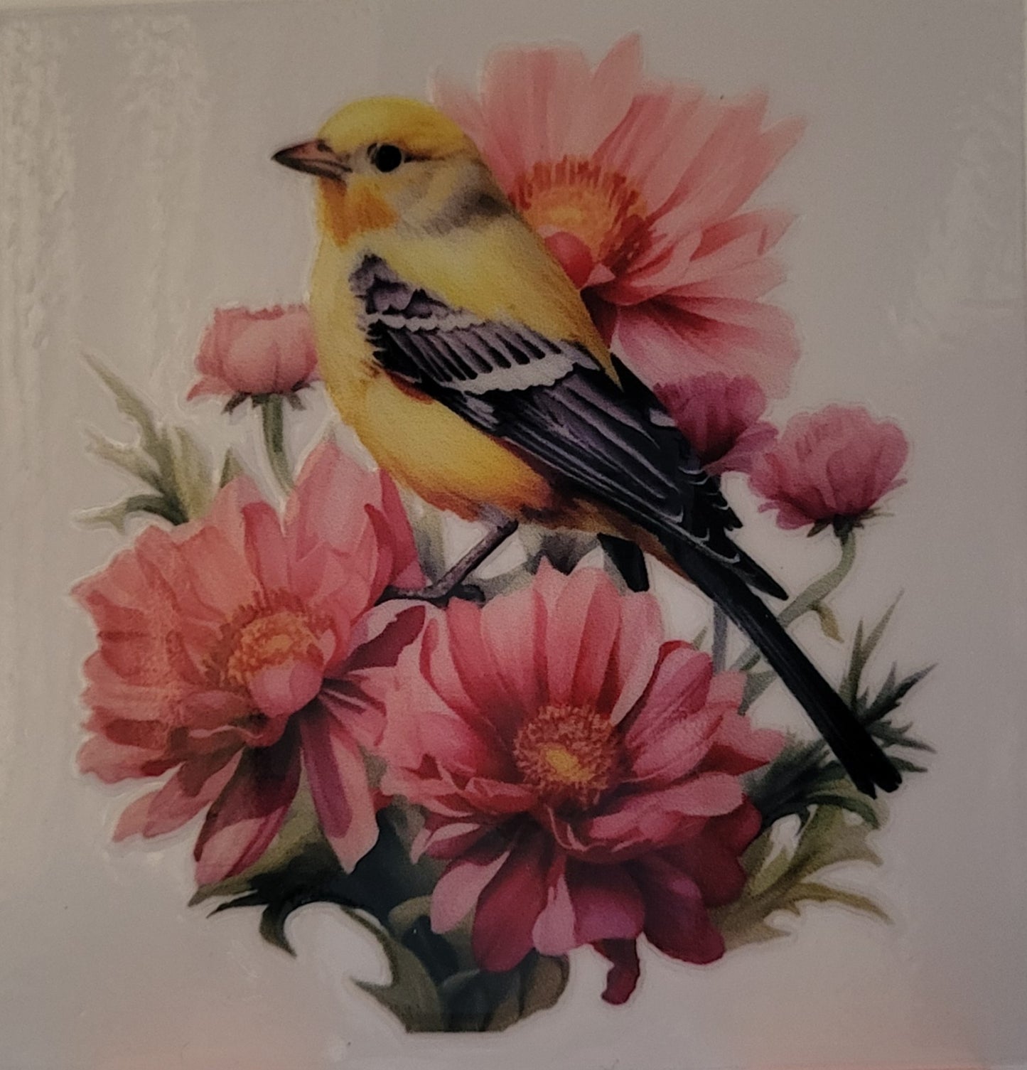 Bird on flowers decal small #1