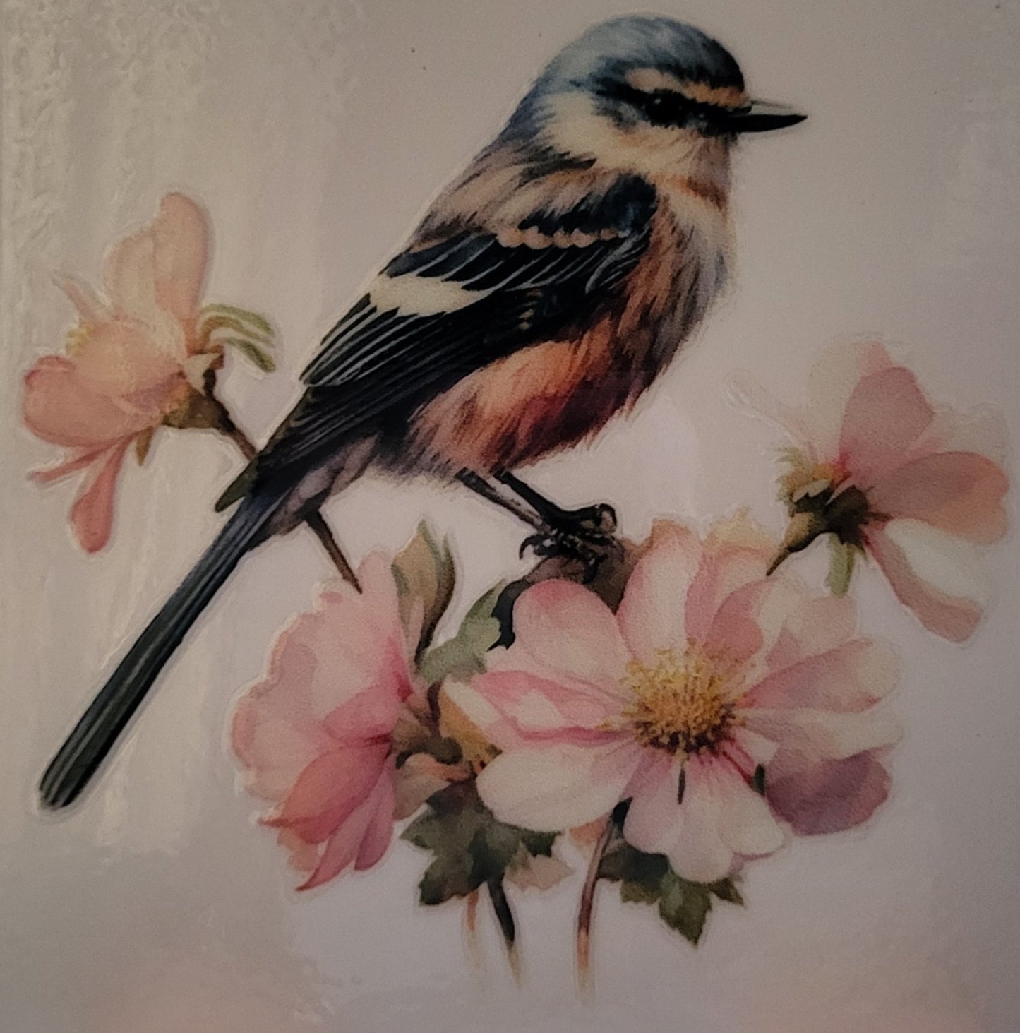 Bird on flowers decal small #2