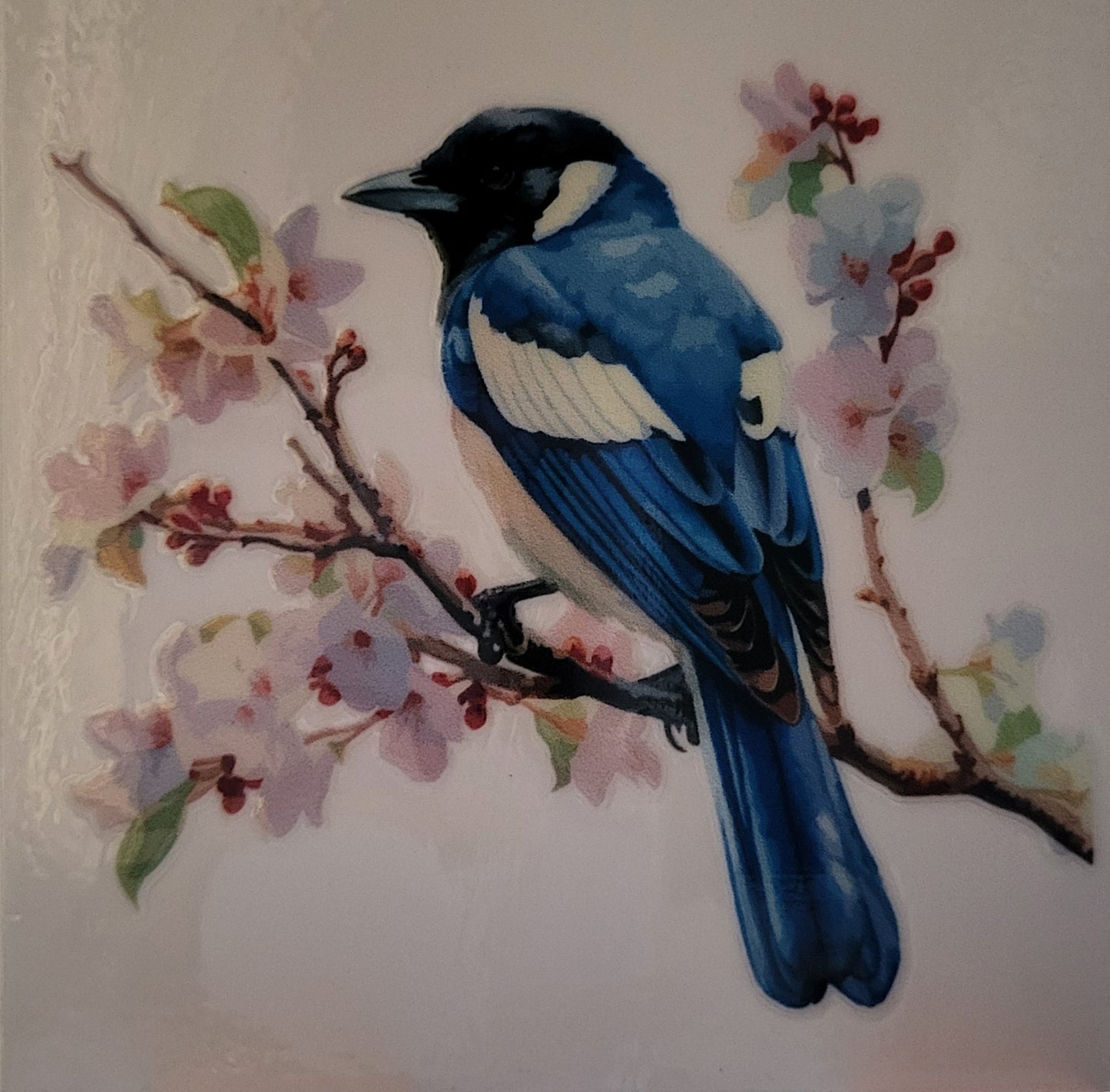 Bird on flowers decal small #14