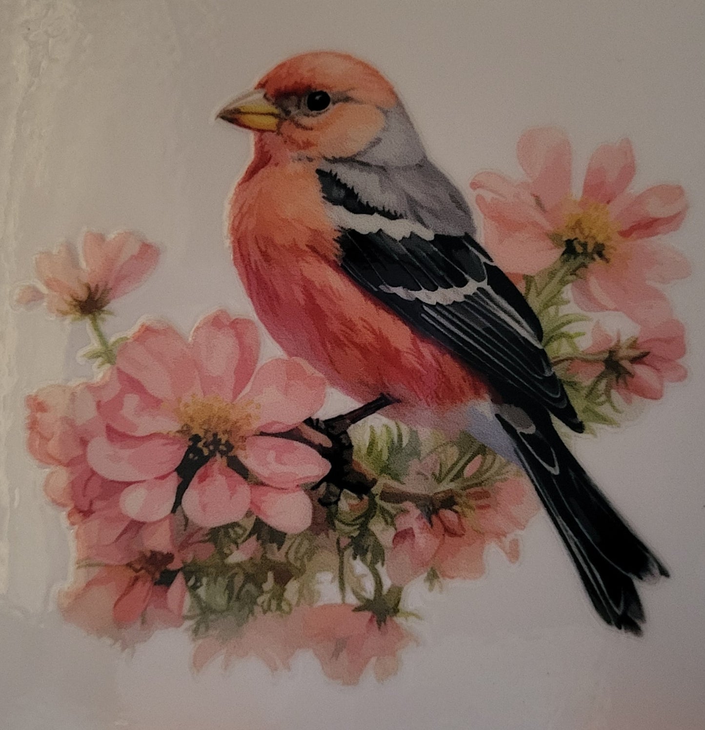 Bird on flowers decal small #16