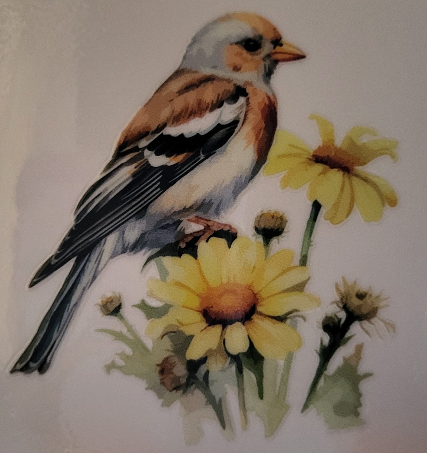 Bird on flowers decal small #17