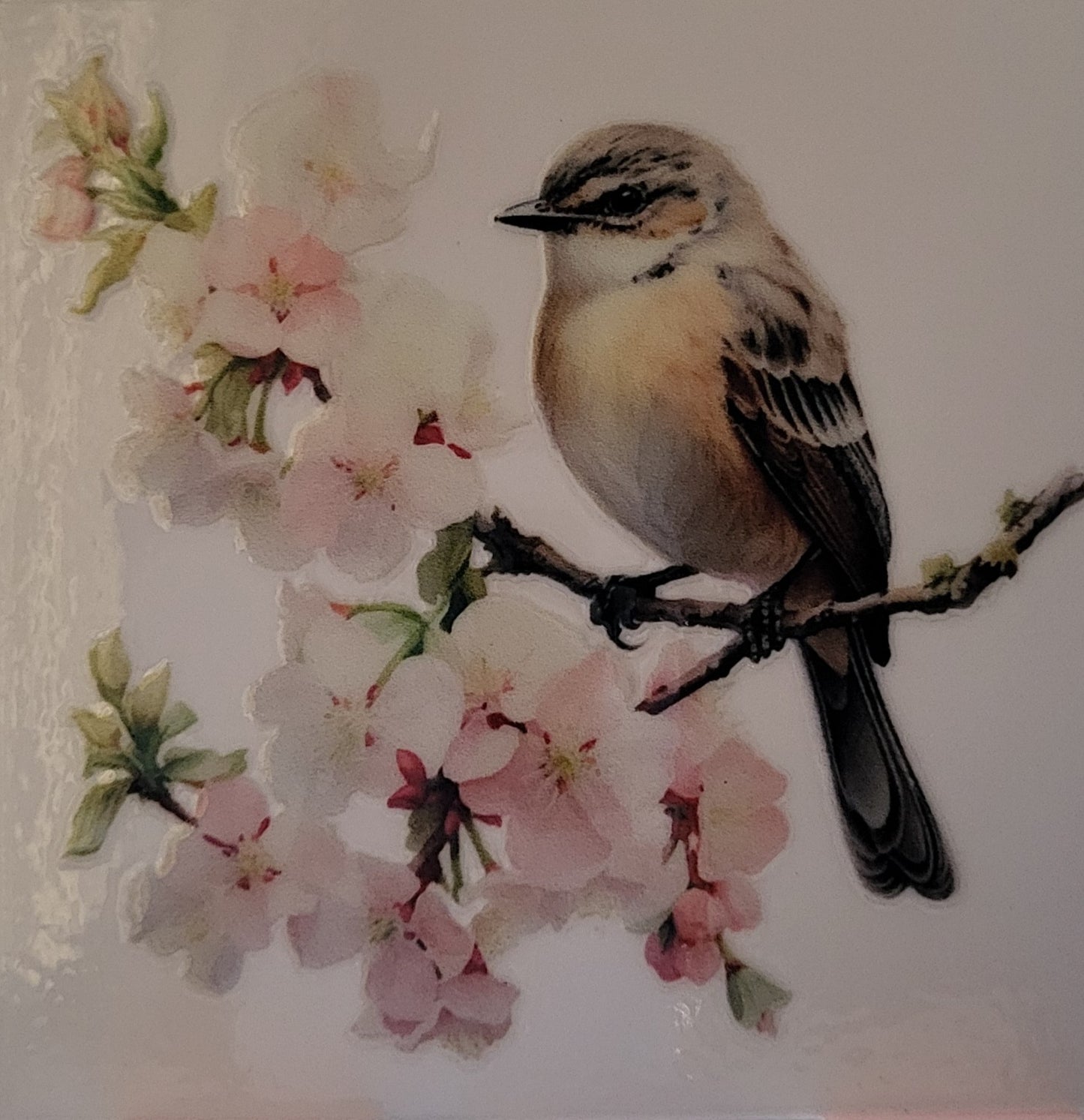 Bird on flowers decal small #18