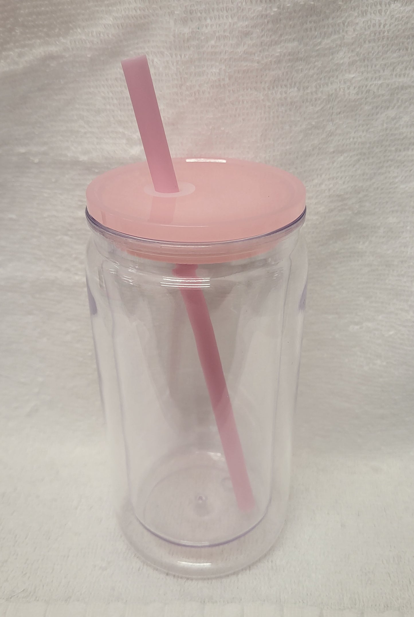 16 oz Acrylic Snow globe tumbler with pink lid and straw