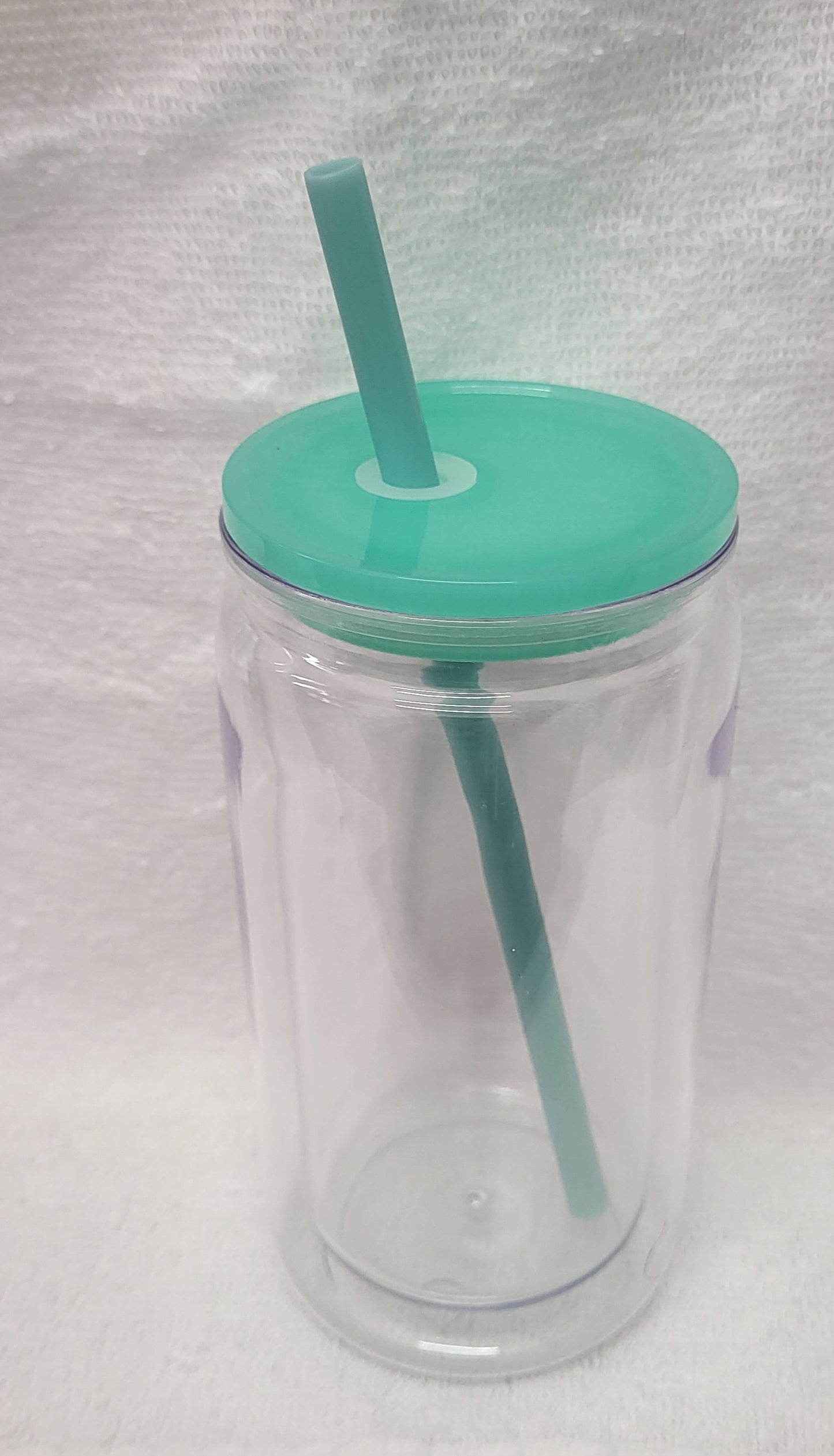 16 oz Acrylic Snow globe tumbler with green lid and straw