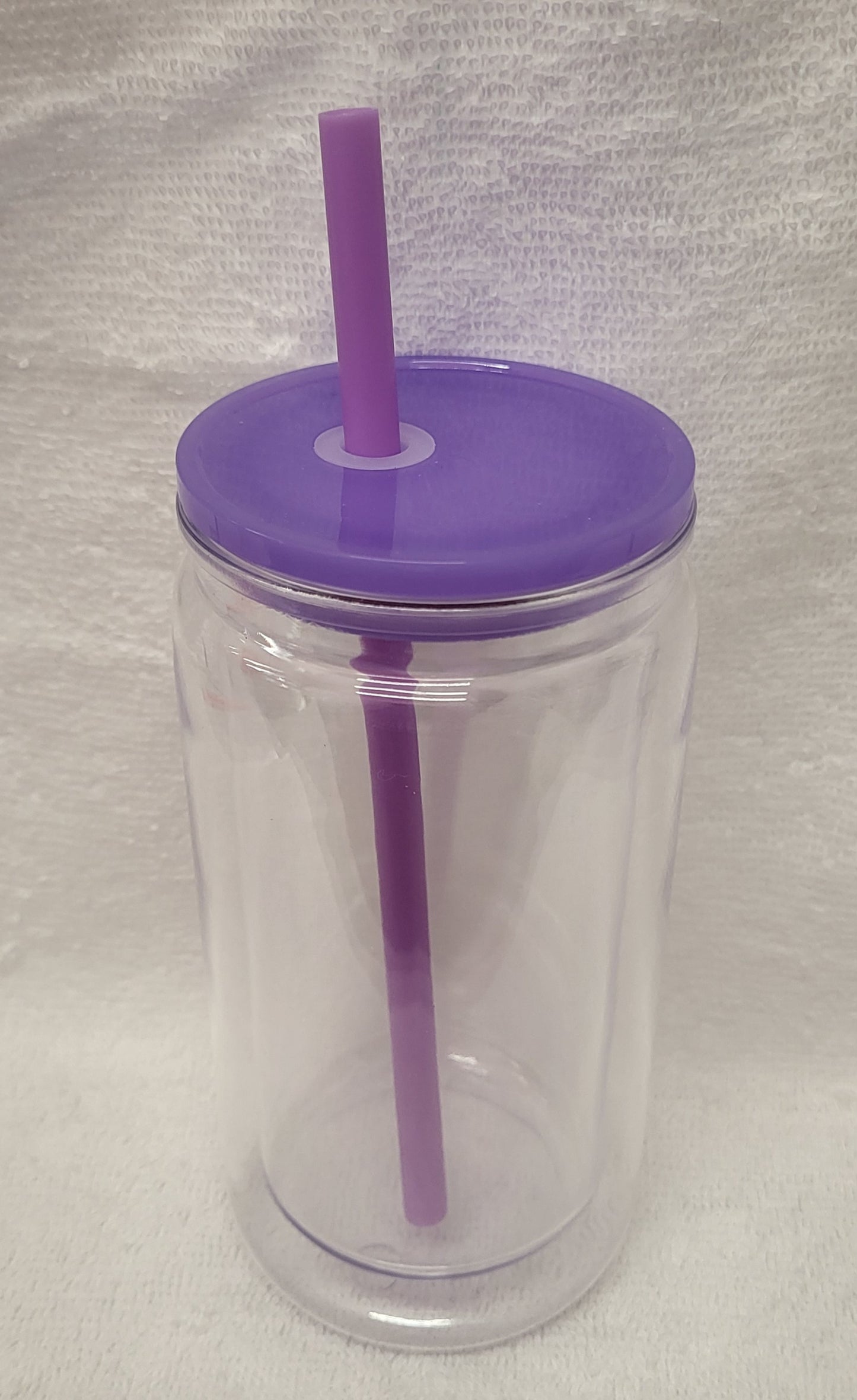 16 oz Acrylic Snow globe tumbler with purple lid and straw