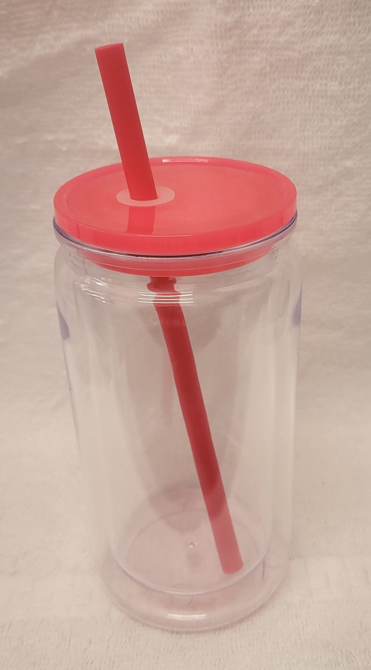 16 oz Acrylic Snow globe tumbler with rose pink lid and straw