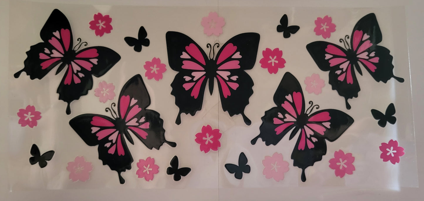 Pink and Black Butterflies Decal Large