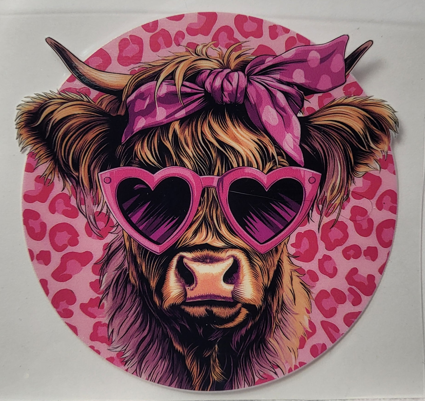 Pink Sunglasses Highland Cow Small Decal