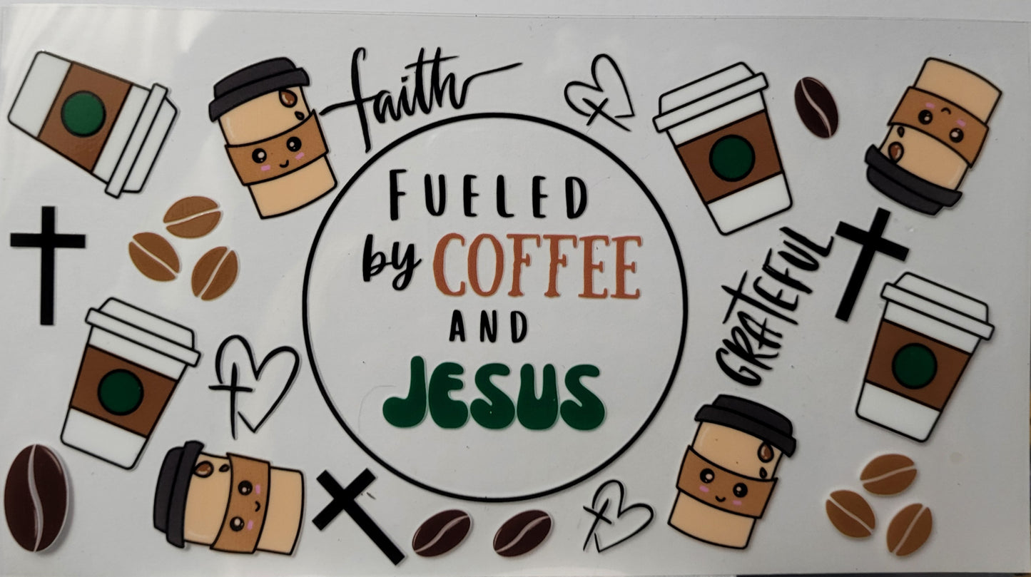 Fueled by Coffee and Jesus large decal