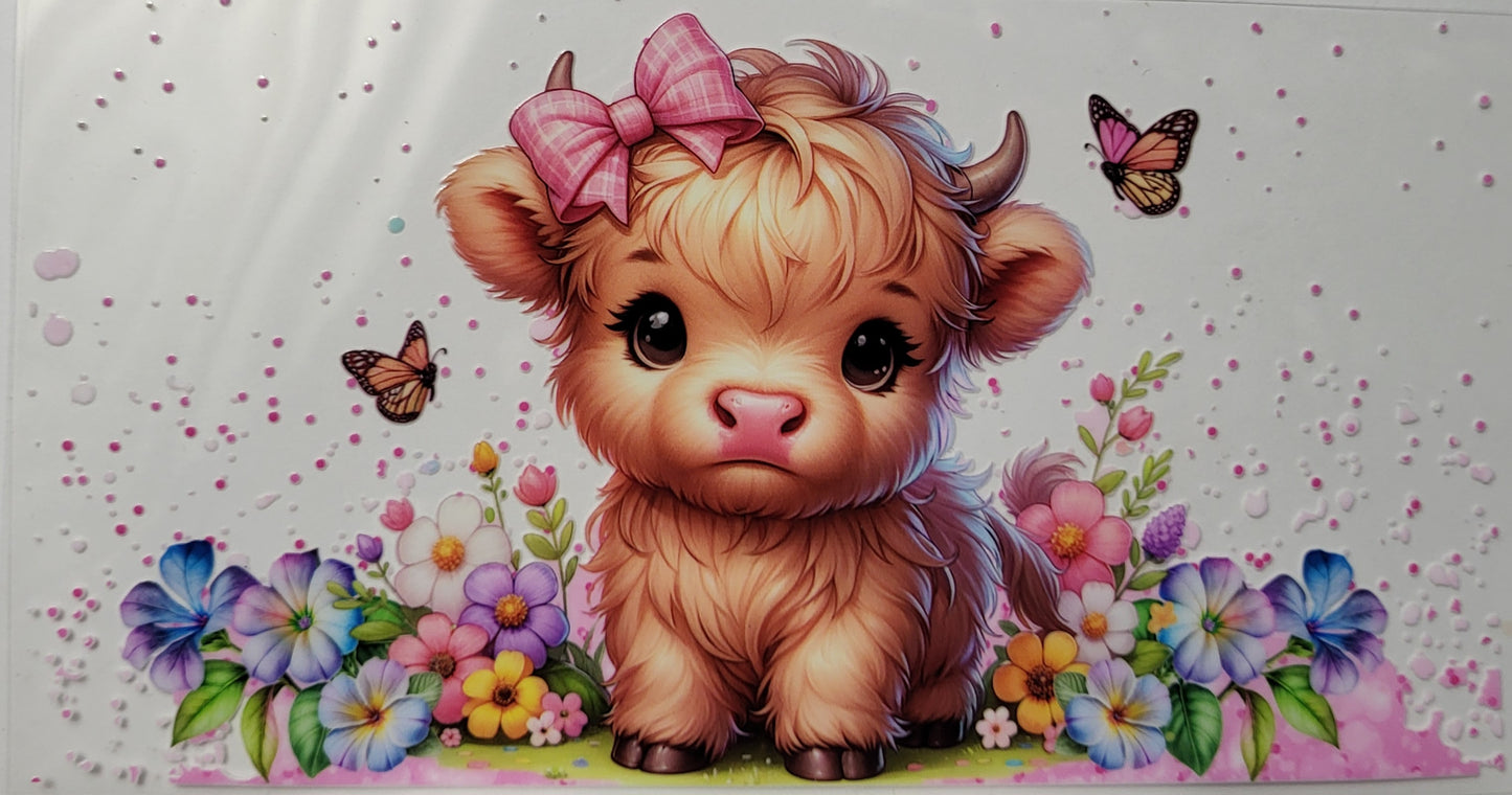 Baby in flowers Highland Cow large decal