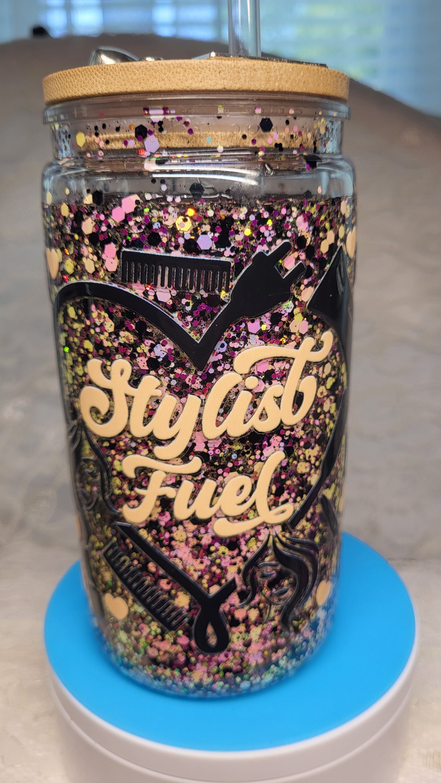 Hair Stylest 16 oz glitter tumbler with charms