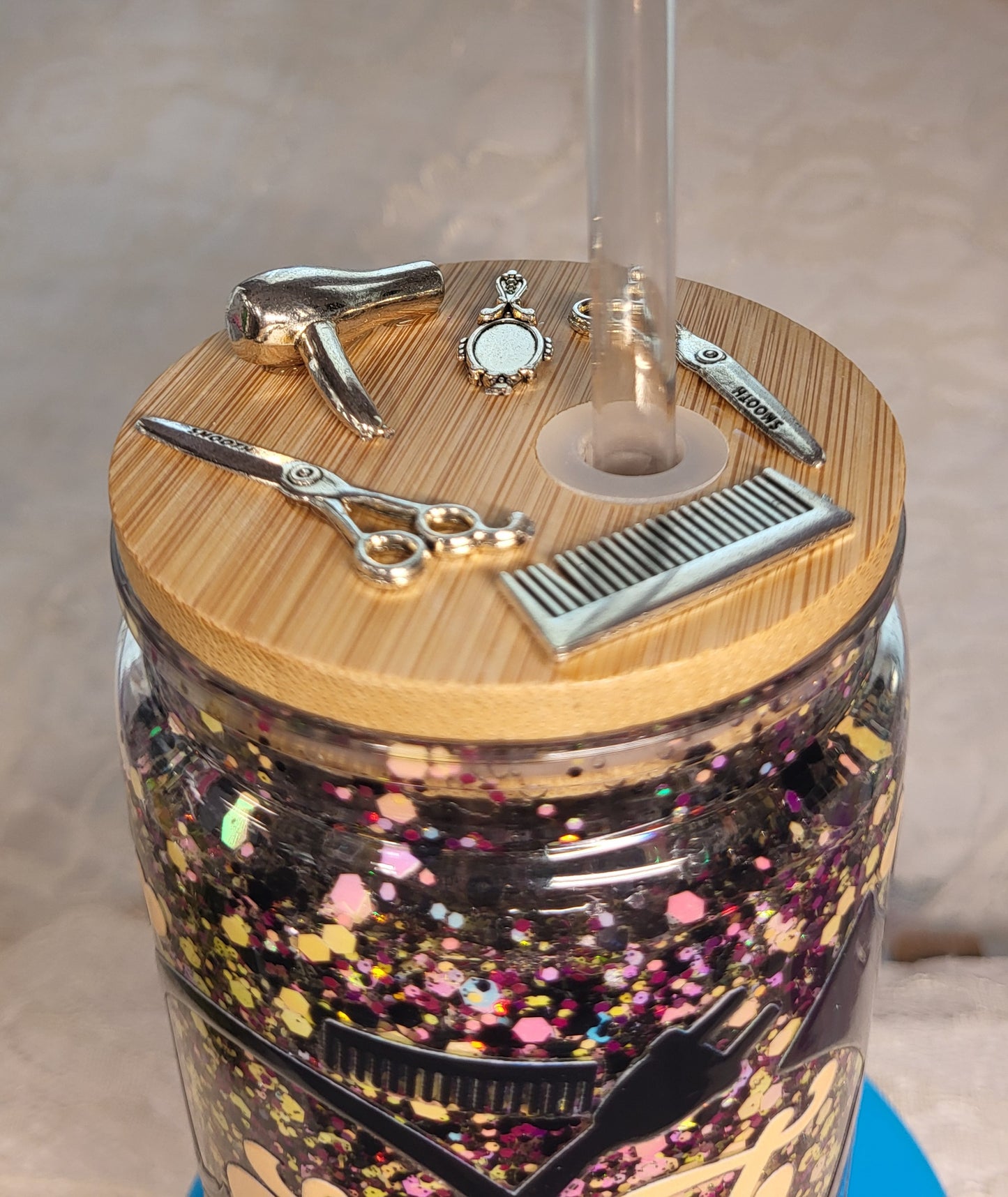 Hair Stylest 16 oz glitter tumbler with charms