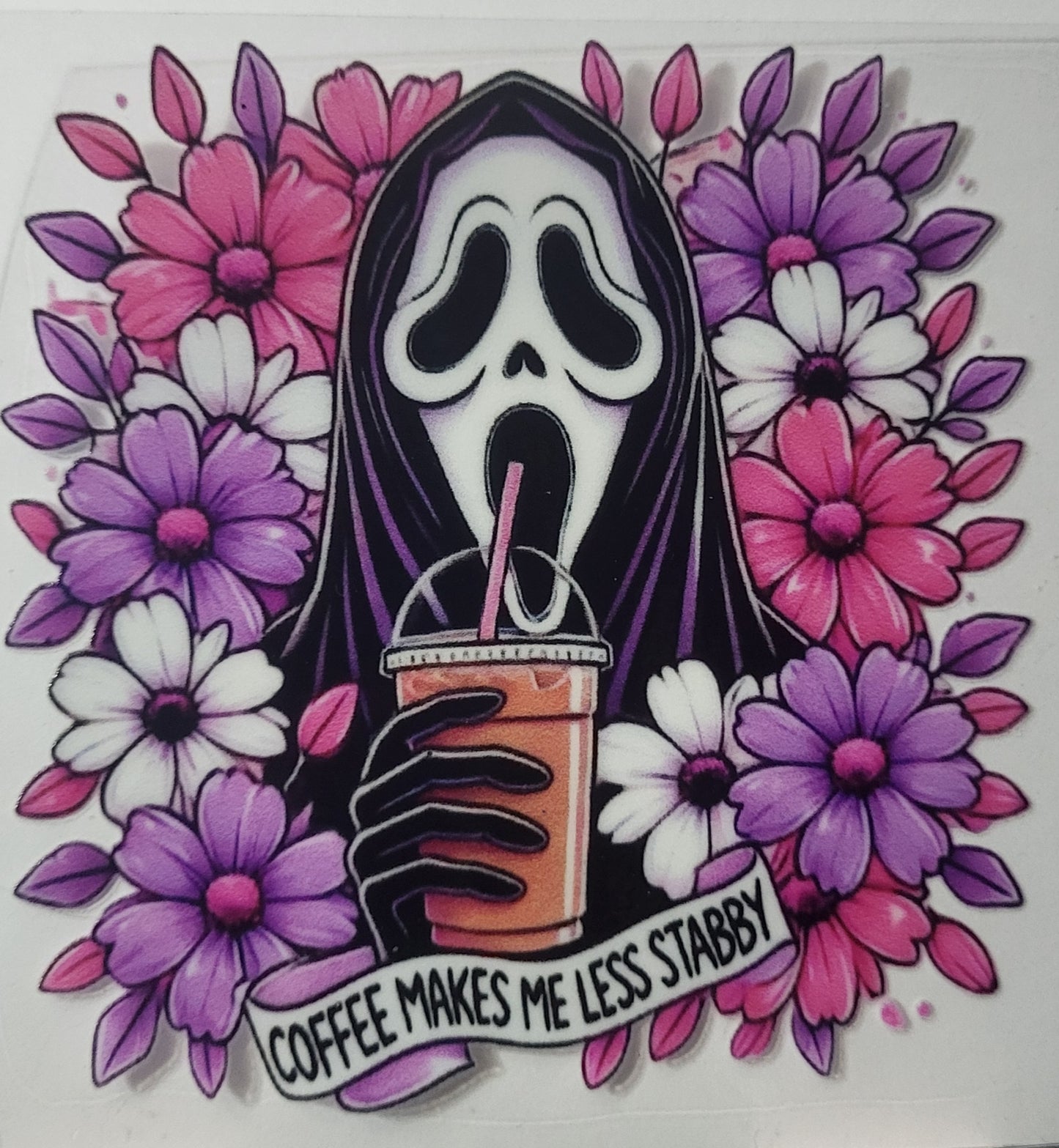 Scream Ghost Face with Flowers decal small