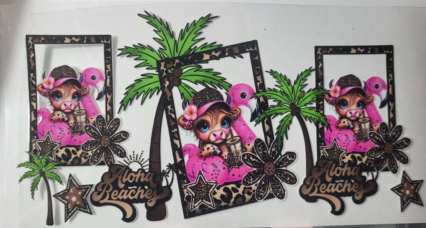 Highland Cows on Flamingos Tropical decal large