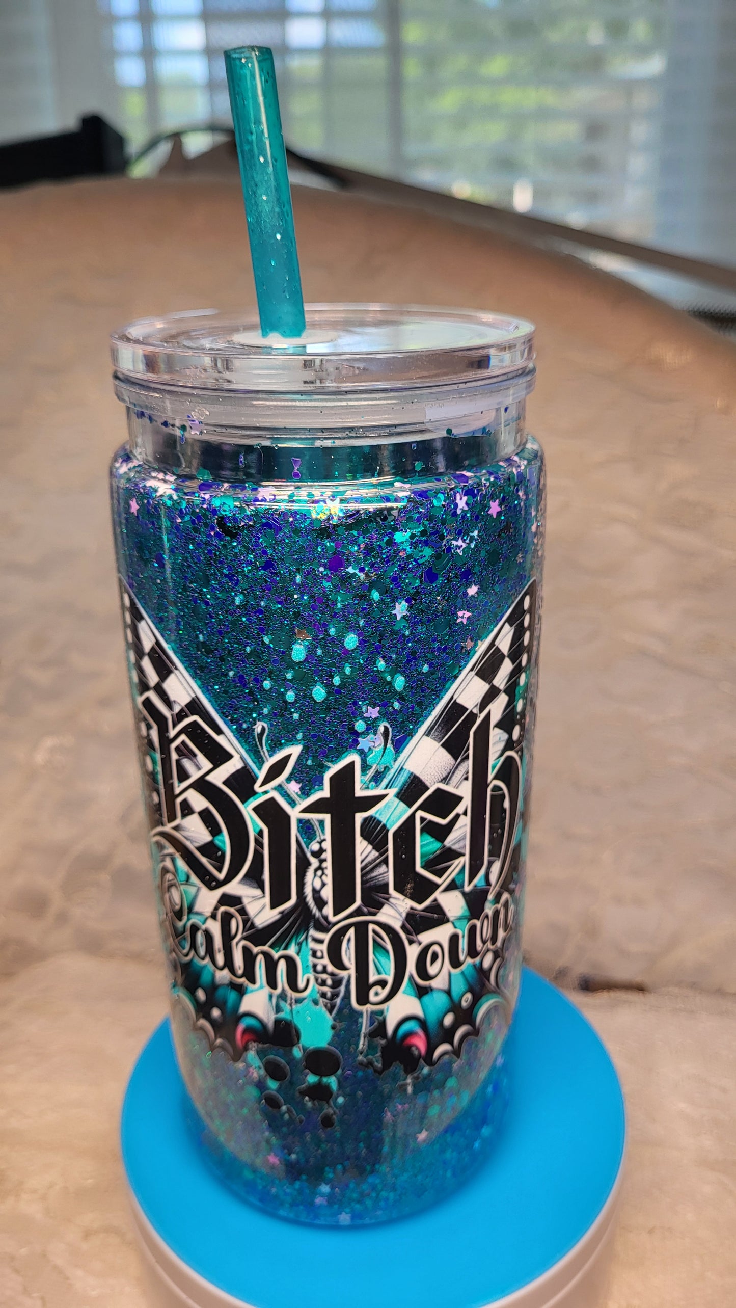 Bitch Calm Down Glitter Tumbler 16 oz
