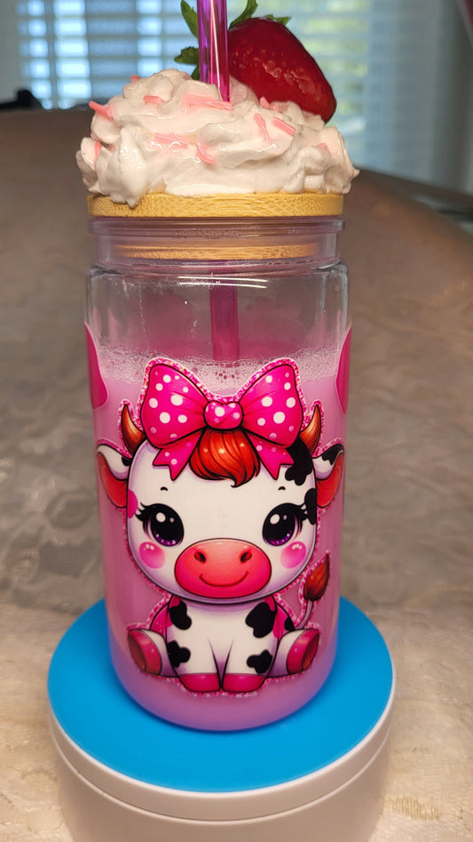 Pink Milk Highland Cow 16 oz tumbler