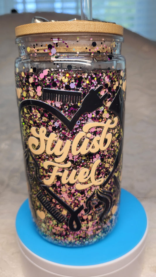 Hair Stylest 16 oz glitter tumbler with charms