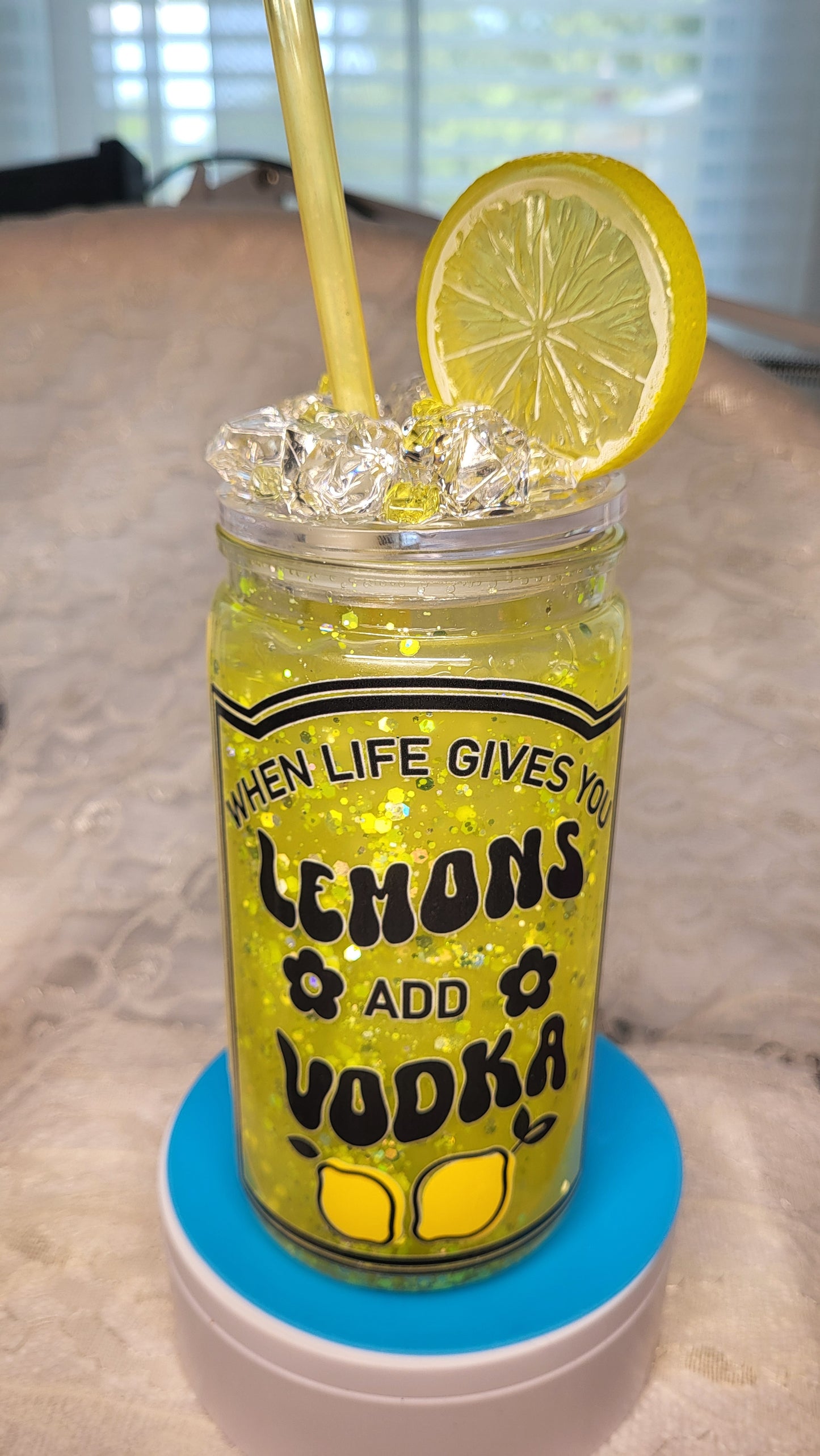 When life gives you lemons add vodka 16 oz snow globe effect tumbler