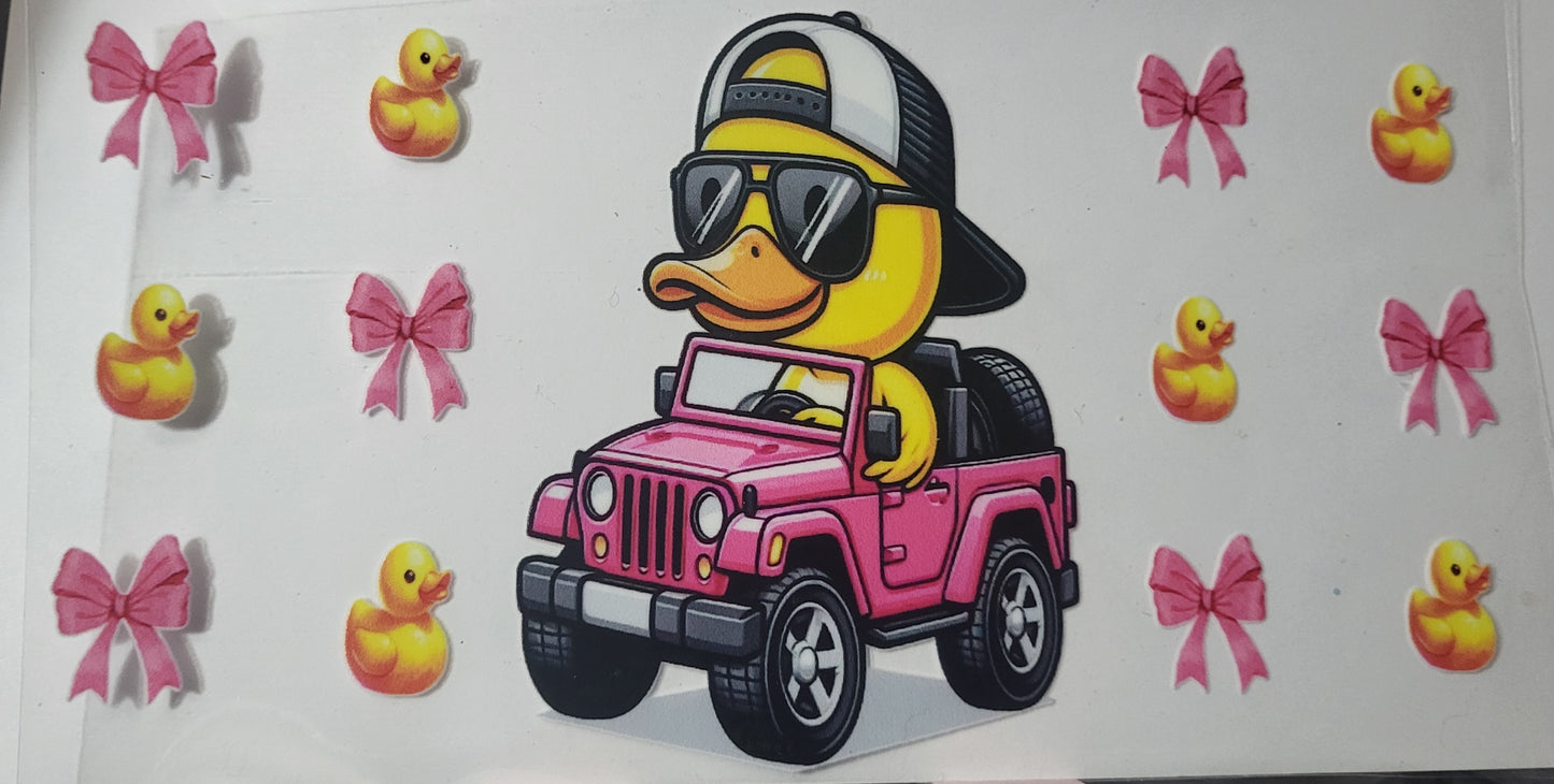 Duck in Pink Jeep decal large