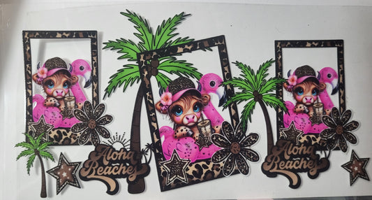 Highland Cows on Flamingos Tropical decal large